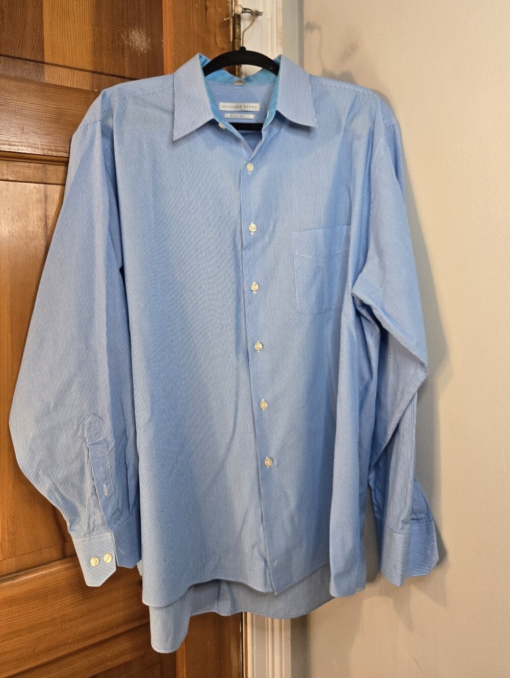 Geoffrey Beene Light Blue Pinstriped Men's Dress Shirt